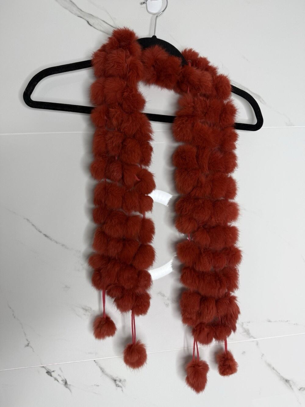 NWOT Adrienne Landau Scarf Holiday Red Pom-Pom Scarf Neck Warmer Rabbit Fur $120